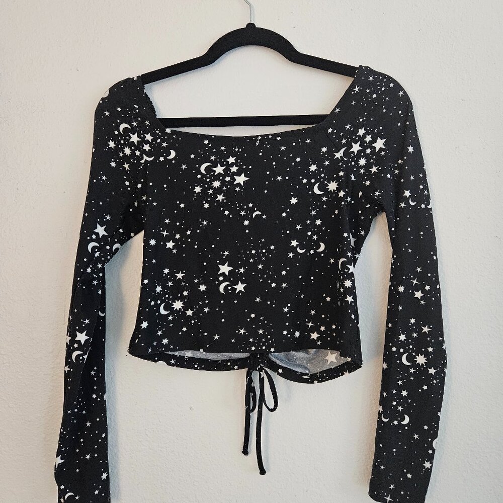 Long sleeve crop top with moon and stars